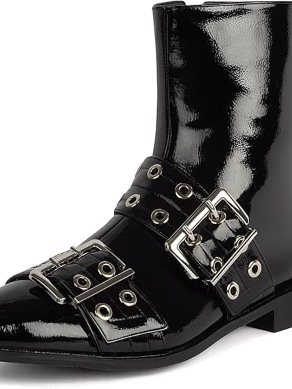 Women's Black/Patent faux leather Pointed Toe Heel Cowgirl Boots with Pull Tabs